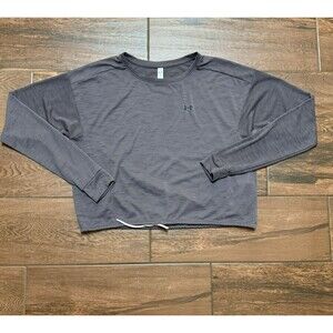 UA Womens Under Armour  Heatgear Loose Fit Cropped Activewear Top Taupe Sz M